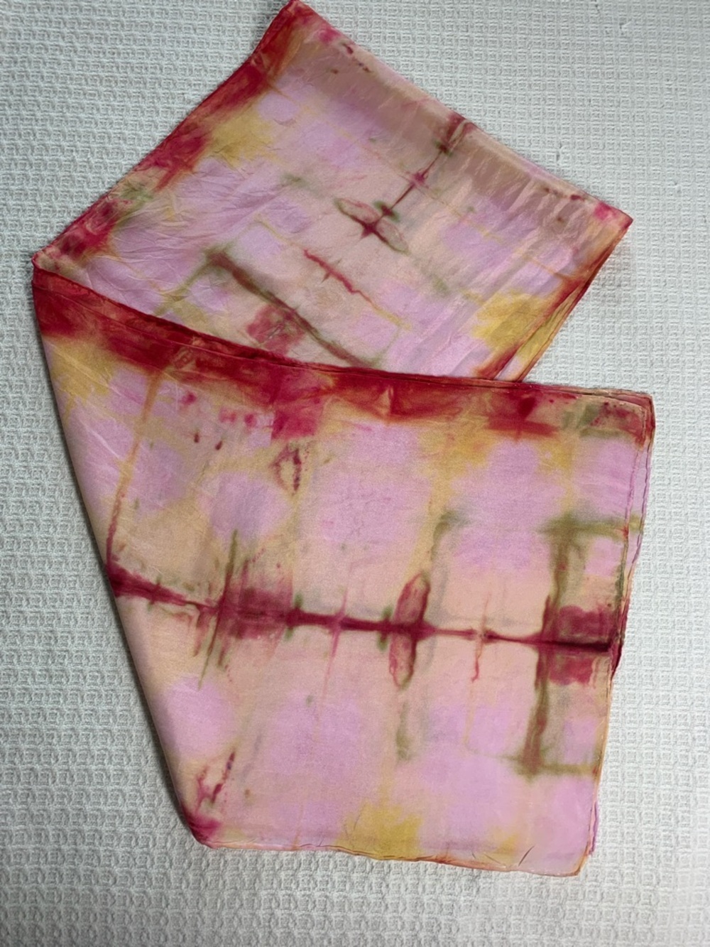 Pink and yellow silk tie dye scarf